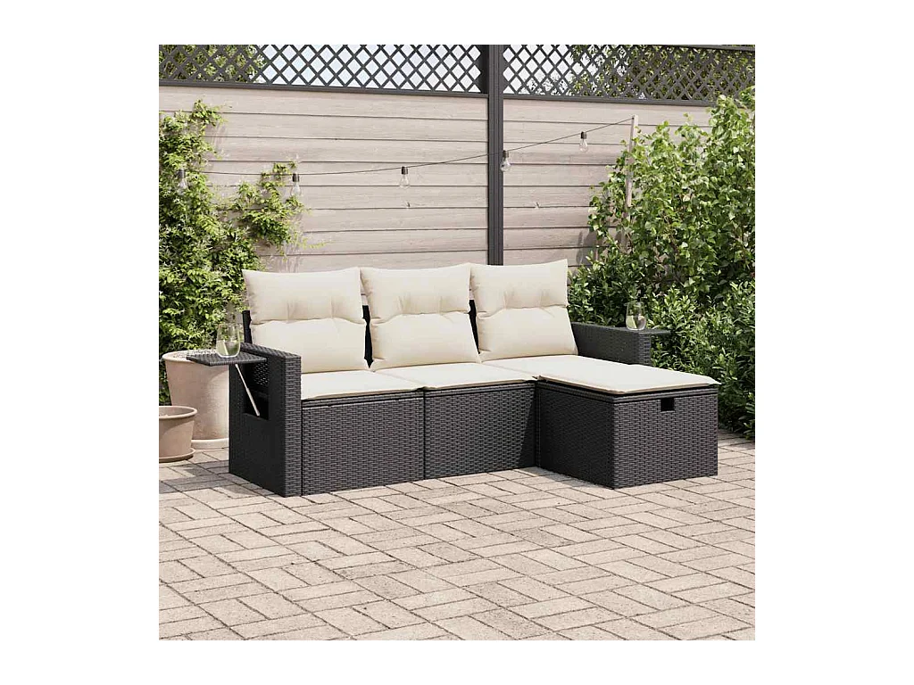 Set Divani da Giardino 4 pz con Cuscini Nero in Polyrattan