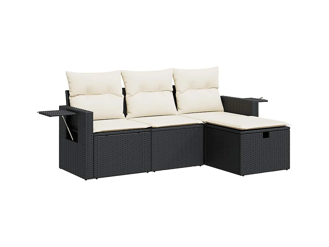 Set Divani da Giardino 4 pz con Cuscini Nero in Polyrattan