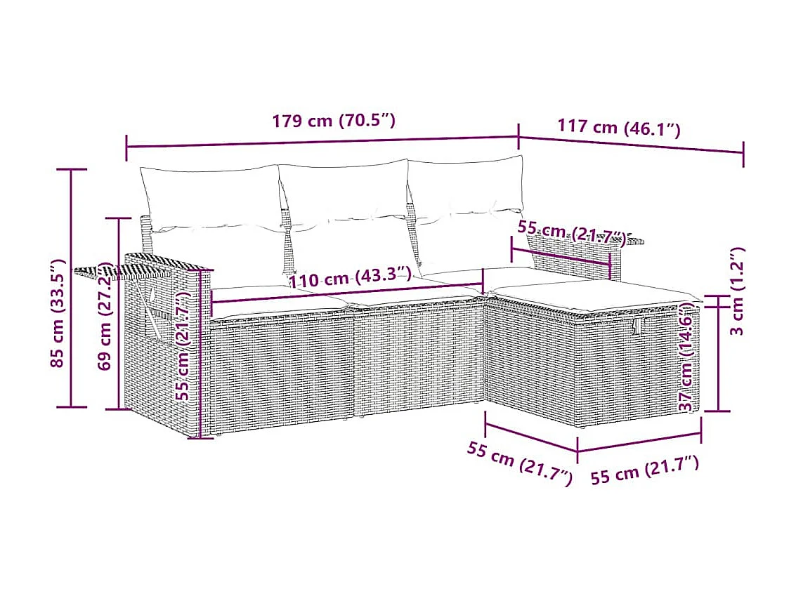 4-tlg. Garten-Sofagarnitur mit Kissen Schwarz Poly Rattan