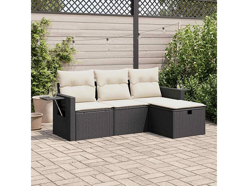 Set Divani da Giardino 4 pz con Cuscini Nero in Polyrattan