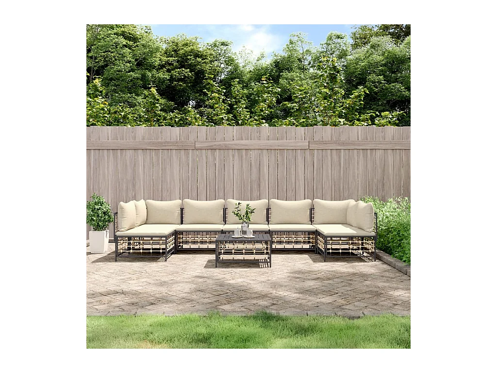 Salon de jardin 8 pcs avec coussins anthracite résine tressée