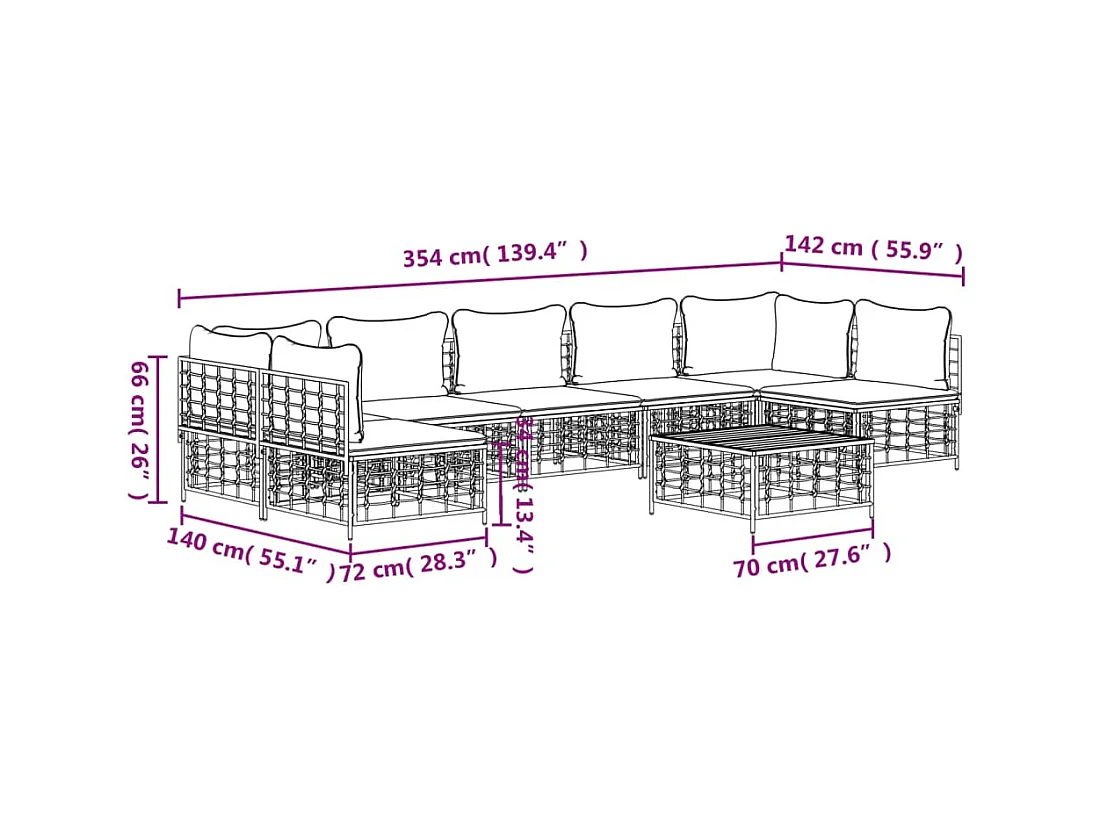 8-delige Loungeset met kussens poly rattan antracietkleurig