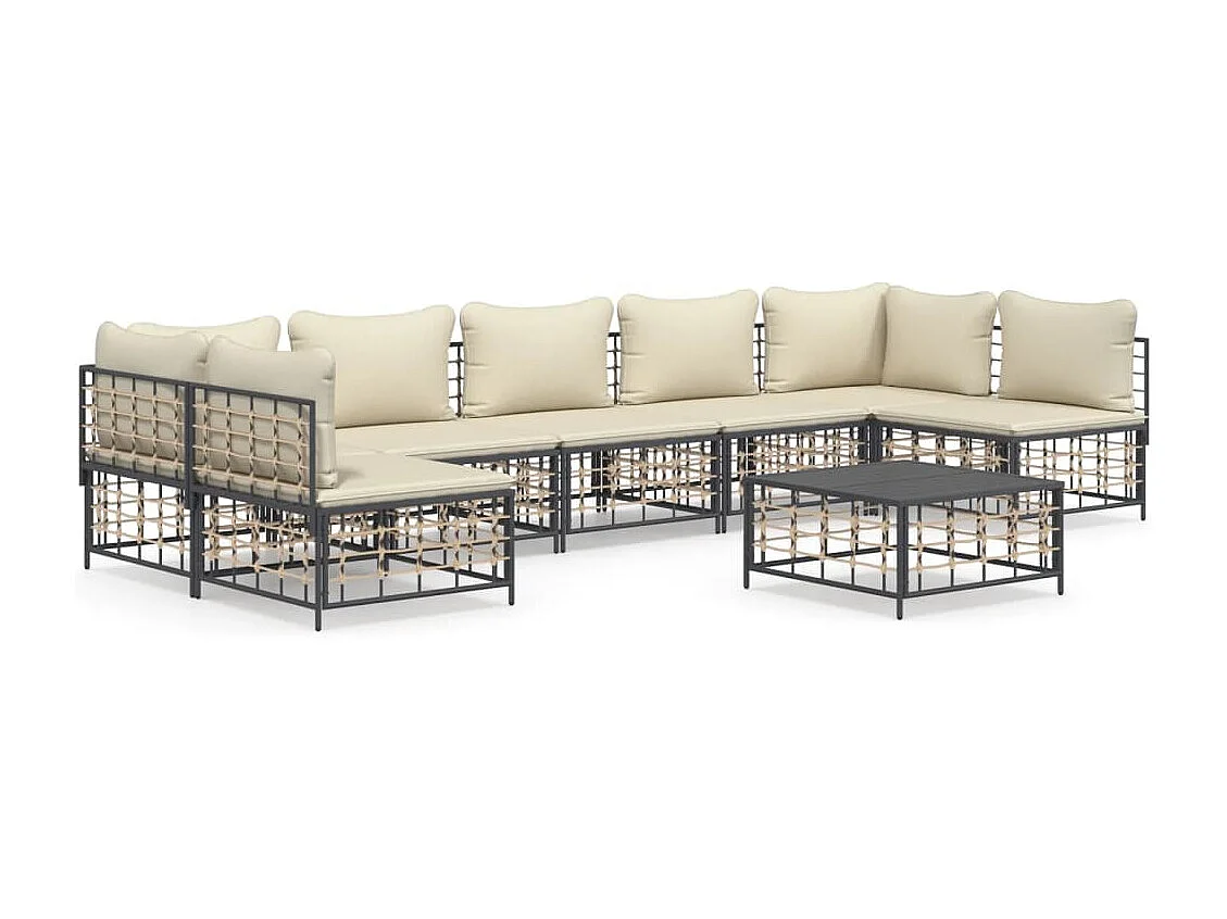 8-delige Loungeset met kussens poly rattan antracietkleurig