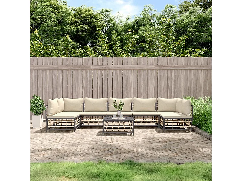 8-delige Loungeset met kussens poly rattan antracietkleurig