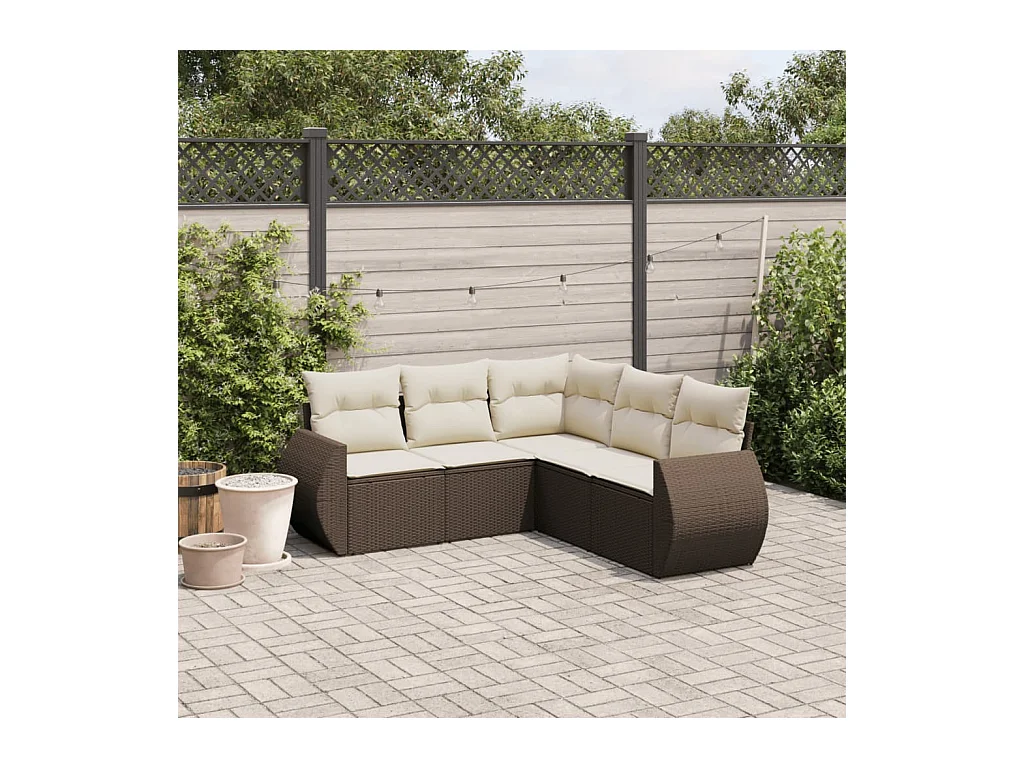 5-delige Loungeset met kussens poly rattan bruin