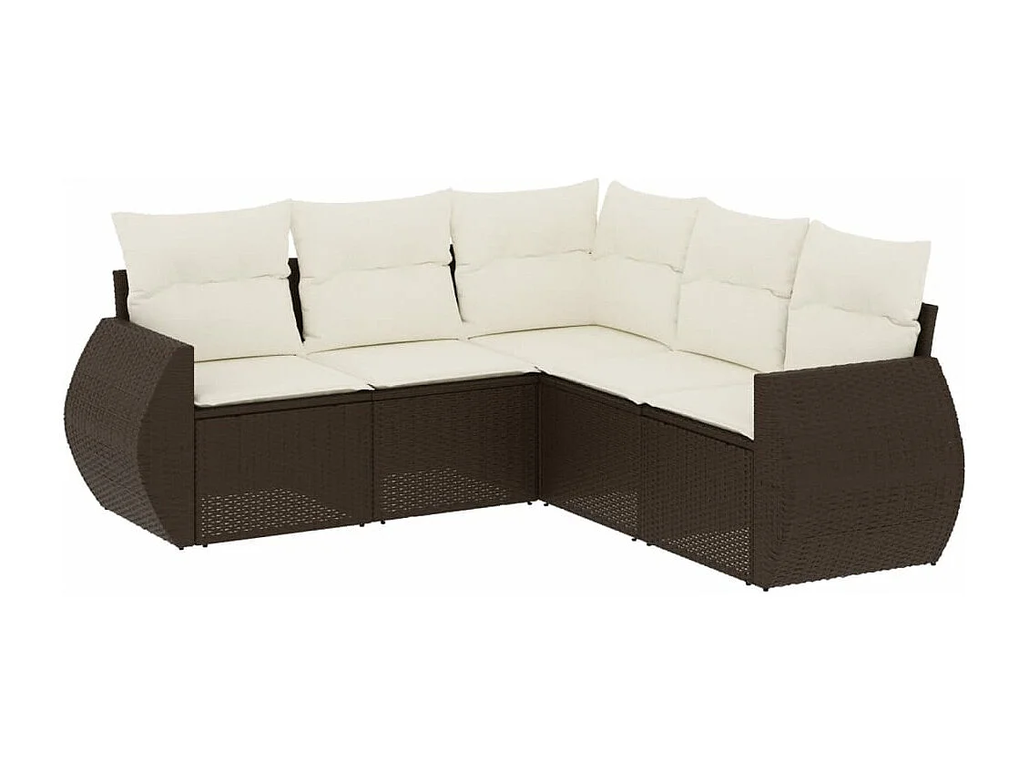 Salon de jardin avec coussins 5 pcs marron résine tressée