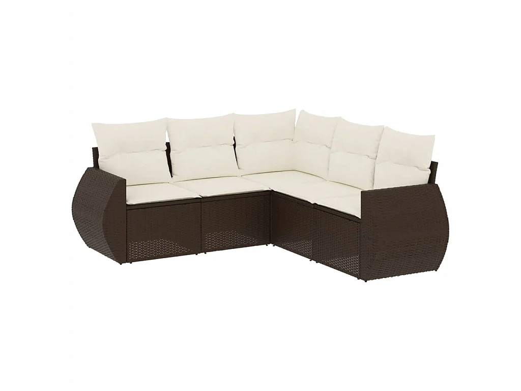 Set Divano da Giardino 5 pz con Cuscini Marrone in Polyrattan