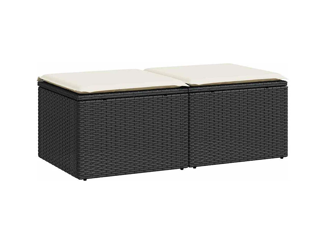 2-delige Loungeset met kussens poly rattan acacia zwart