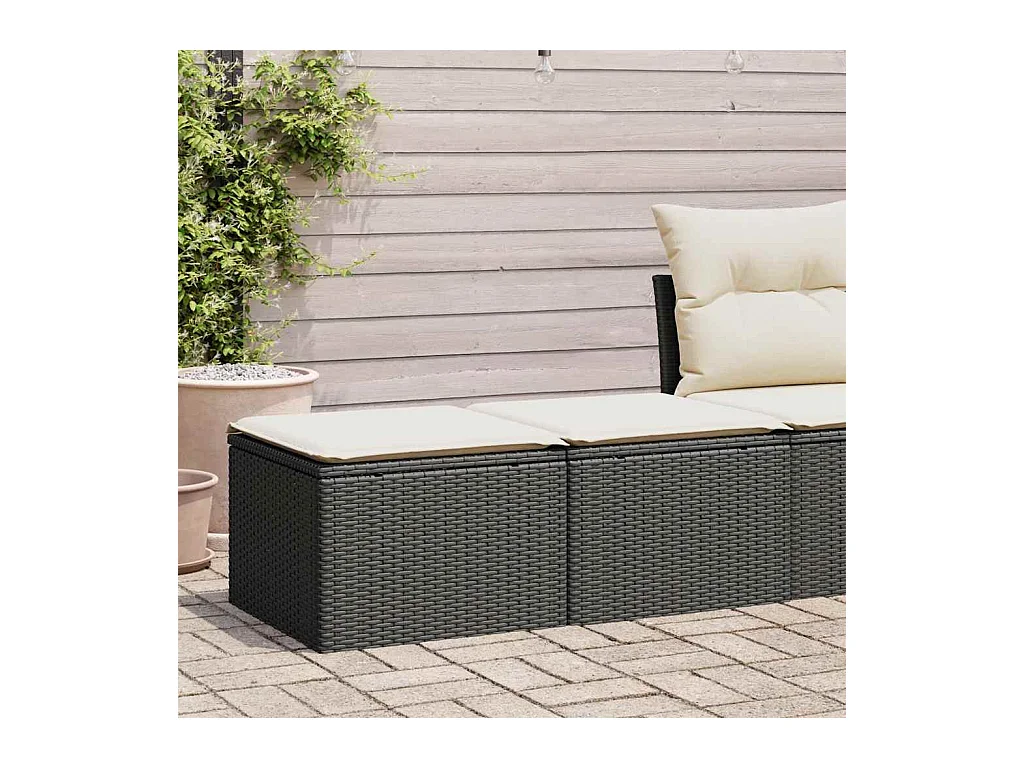 Salon de jardin avec coussins 2 pcs noir résine tressée acacia