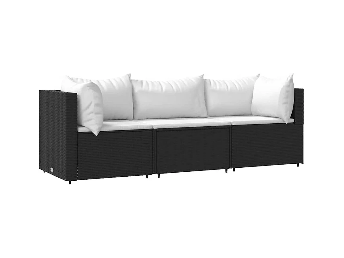 Salon de jardin 3 pcs avec coussins Noir Résine tressée