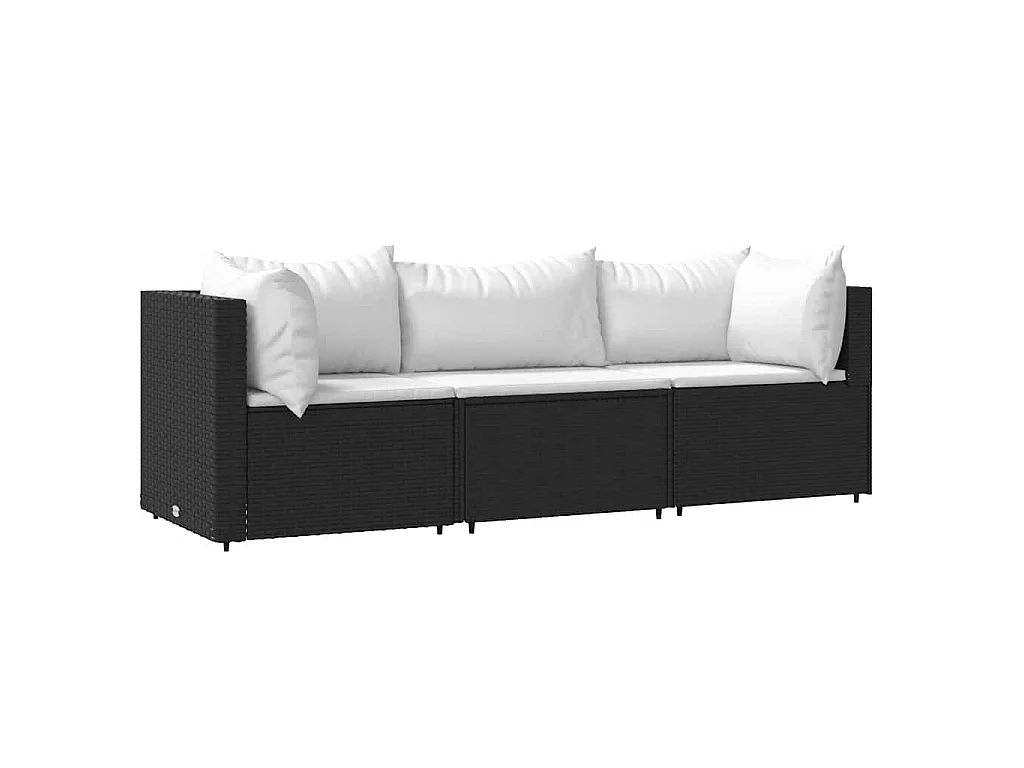 Set Divani da Giardino 3 pz con Cuscini Nero in Polyrattan