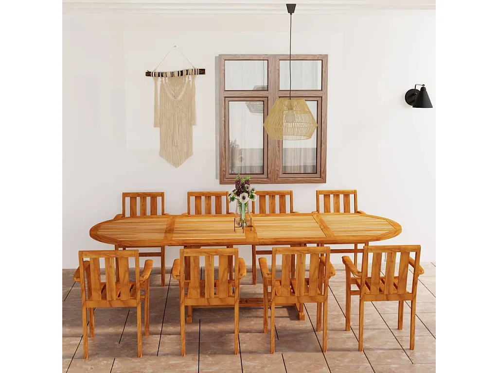 9-tlg. Garten-Essgruppe Teak Massivholz