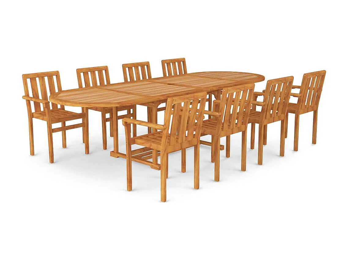 9-tlg. Garten-Essgruppe Teak Massivholz