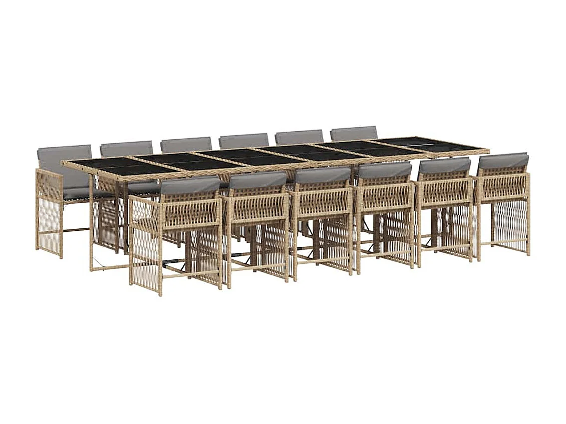 Set Pranzo da Giardino 13 pz con Cuscini Beige Misto Polyrattan