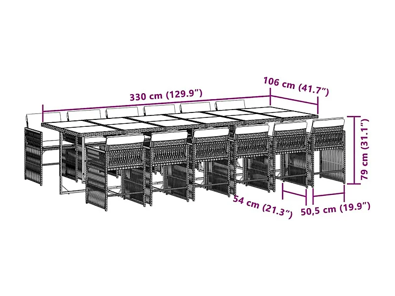 Ensemble à manger de jardin coussins 13 pcs mélange beige rotin