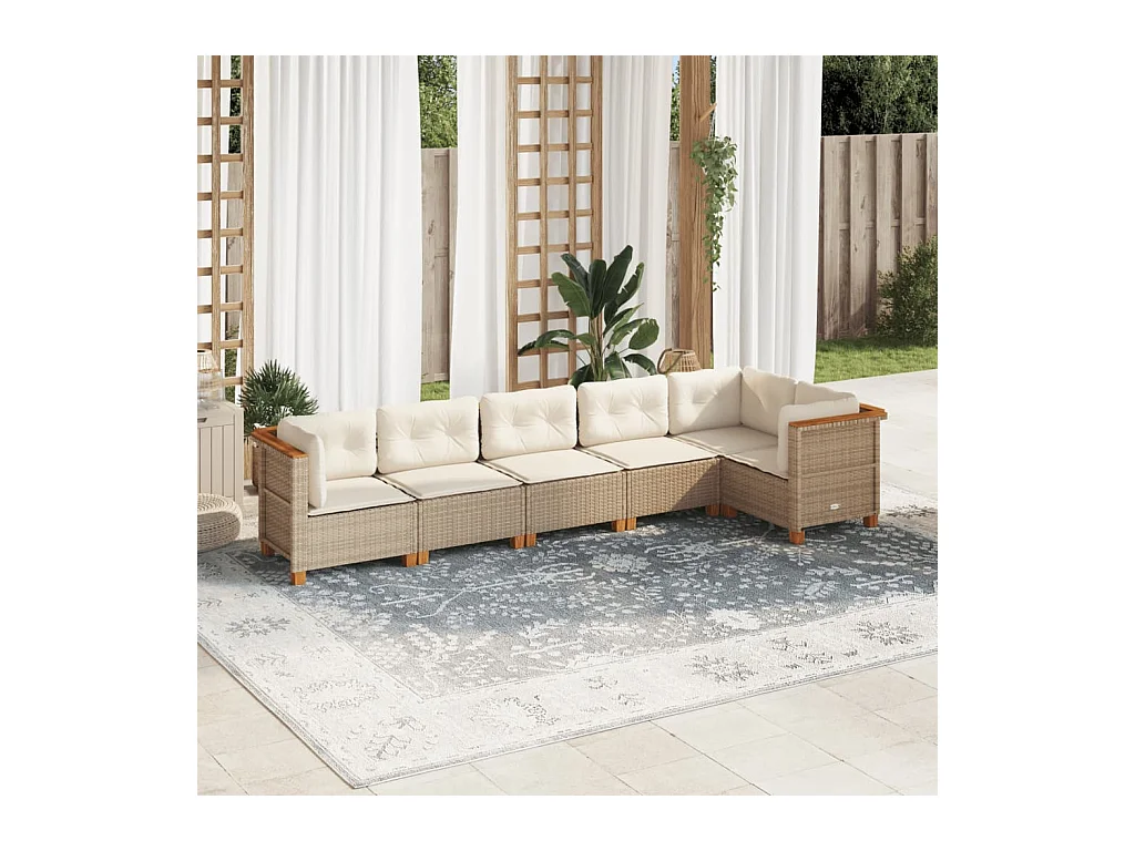 Salon de jardin avec coussins 6 pcs beige résine tressée