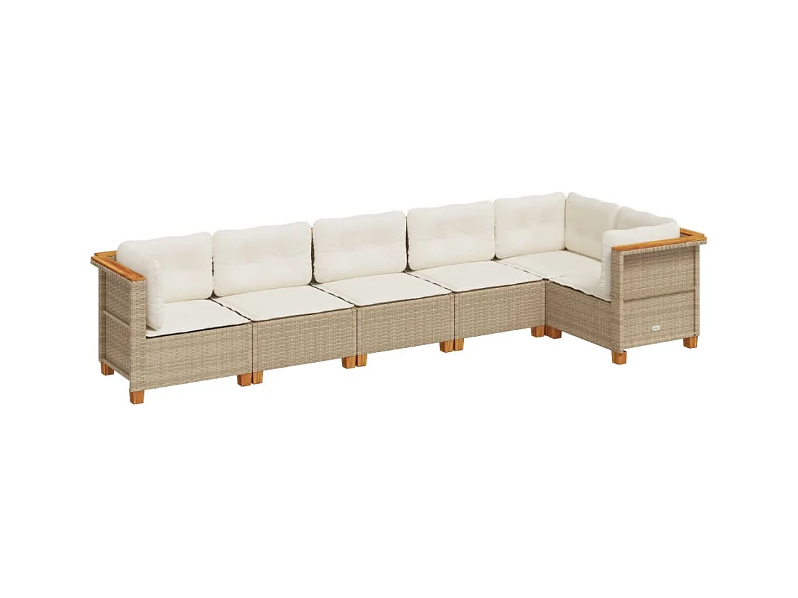 Salon de jardin avec coussins 6 pcs beige résine tressée
