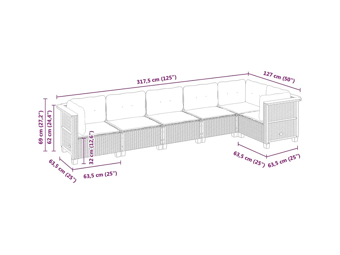 Salon de jardin avec coussins 6 pcs beige résine tressée