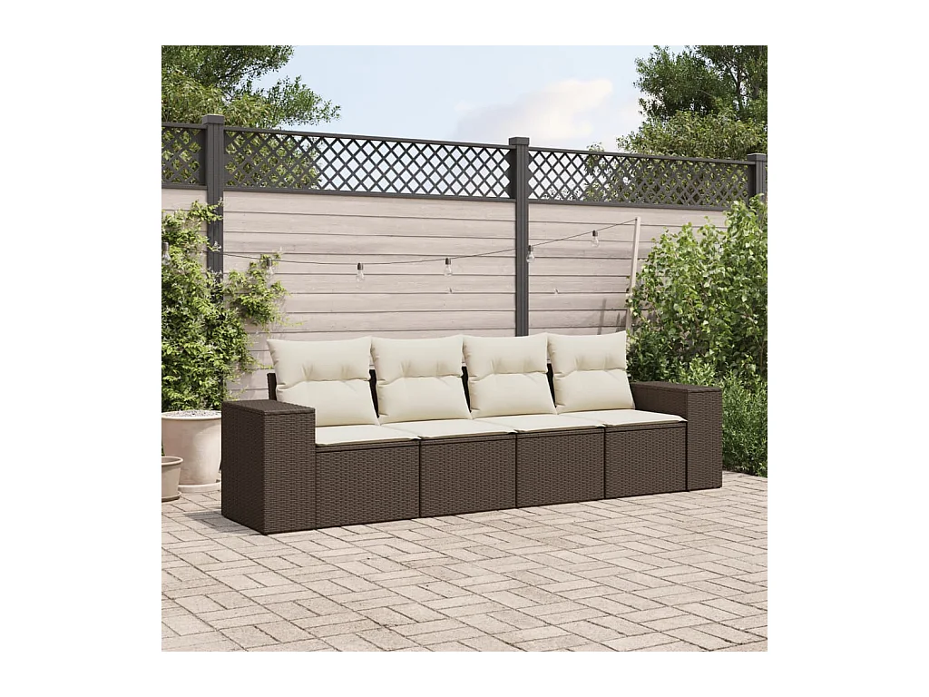 4-delige Loungeset met kussens poly rattan bruin