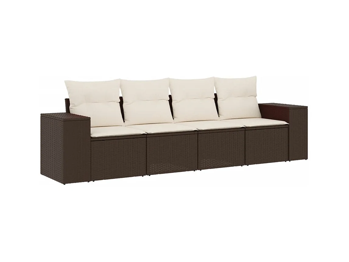 4-delige Loungeset met kussens poly rattan bruin