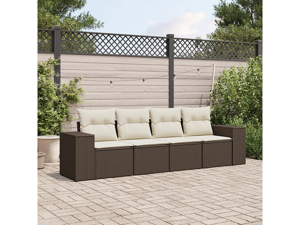 4-tlg. Garten-Sofagarnitur mit Kissen Braun Poly Rattan