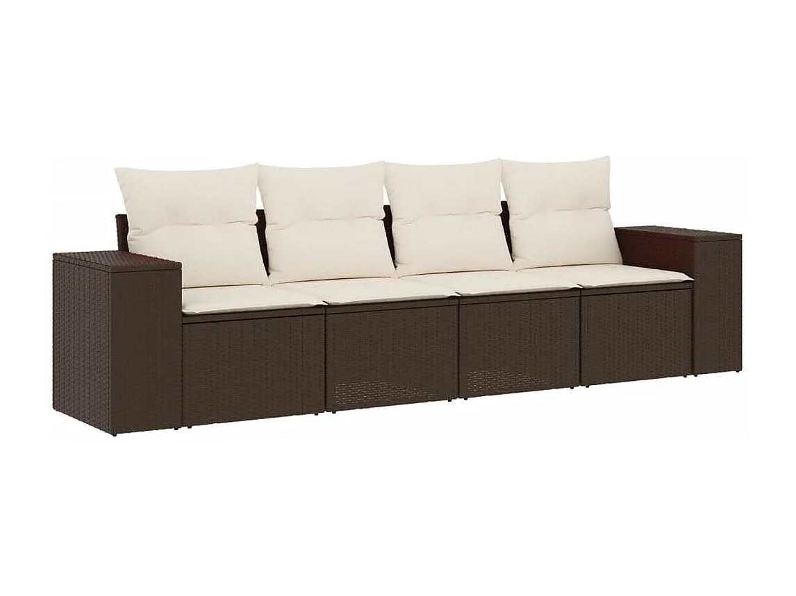 Set Divano da Giardino 4 pz con Cuscini Marrone in Polyrattan
