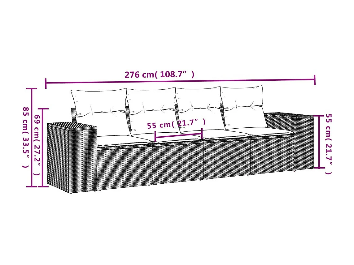 Set Divano da Giardino 4 pz con Cuscini Marrone in Polyrattan