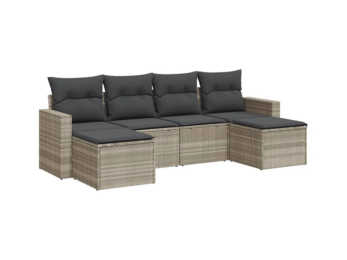 Salon de jardin 6 pcs avec coussins gris clair résine tressée