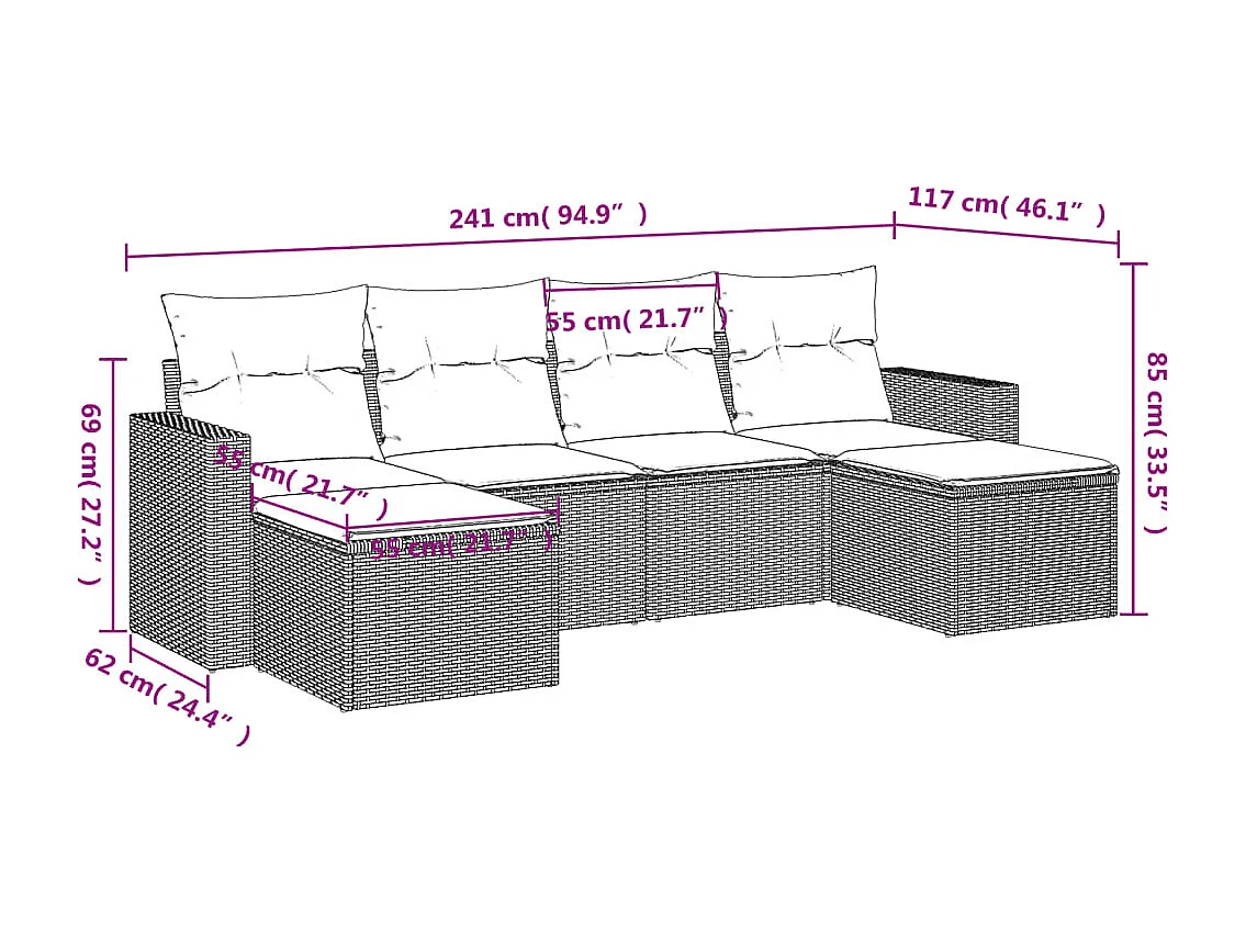 6-tlg. Garten-Sofagarnitur mit Kissen Hellgrau Poly Rattan