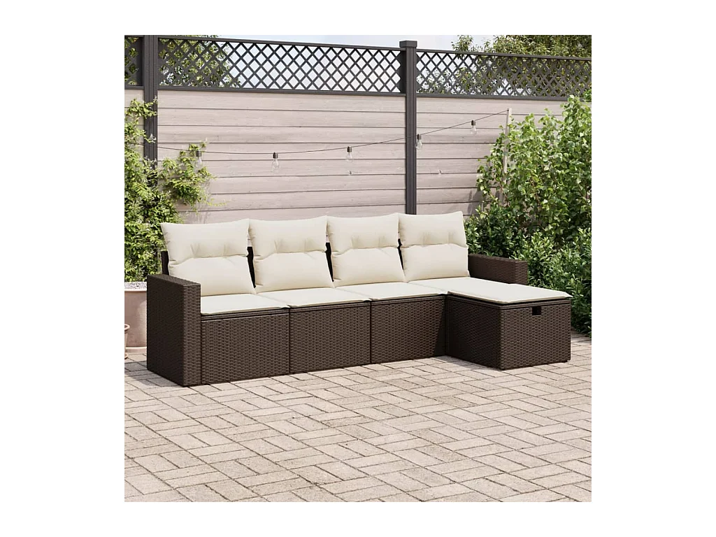 5-delige Loungeset met kussens poly rattan bruin