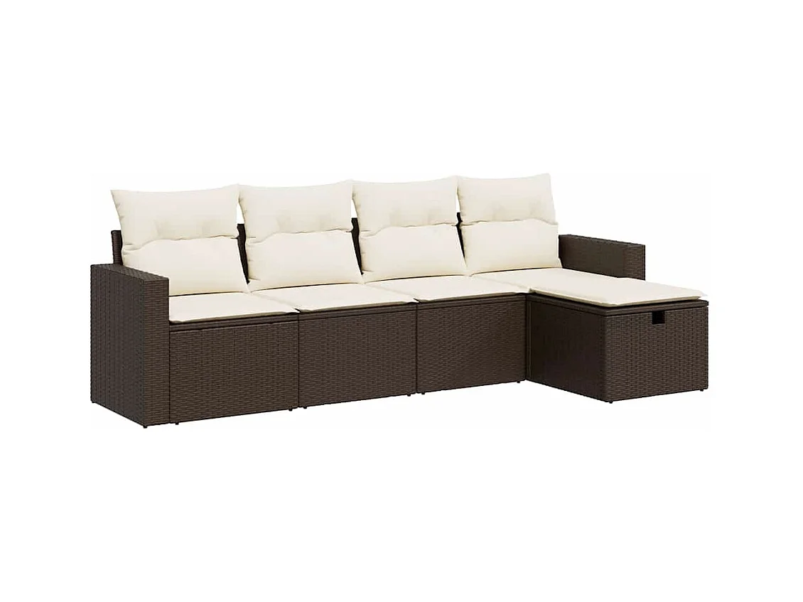 5-delige Loungeset met kussens poly rattan bruin
