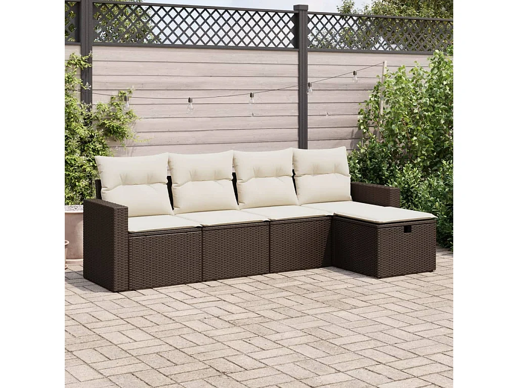 5-delige Loungeset met kussens poly rattan bruin