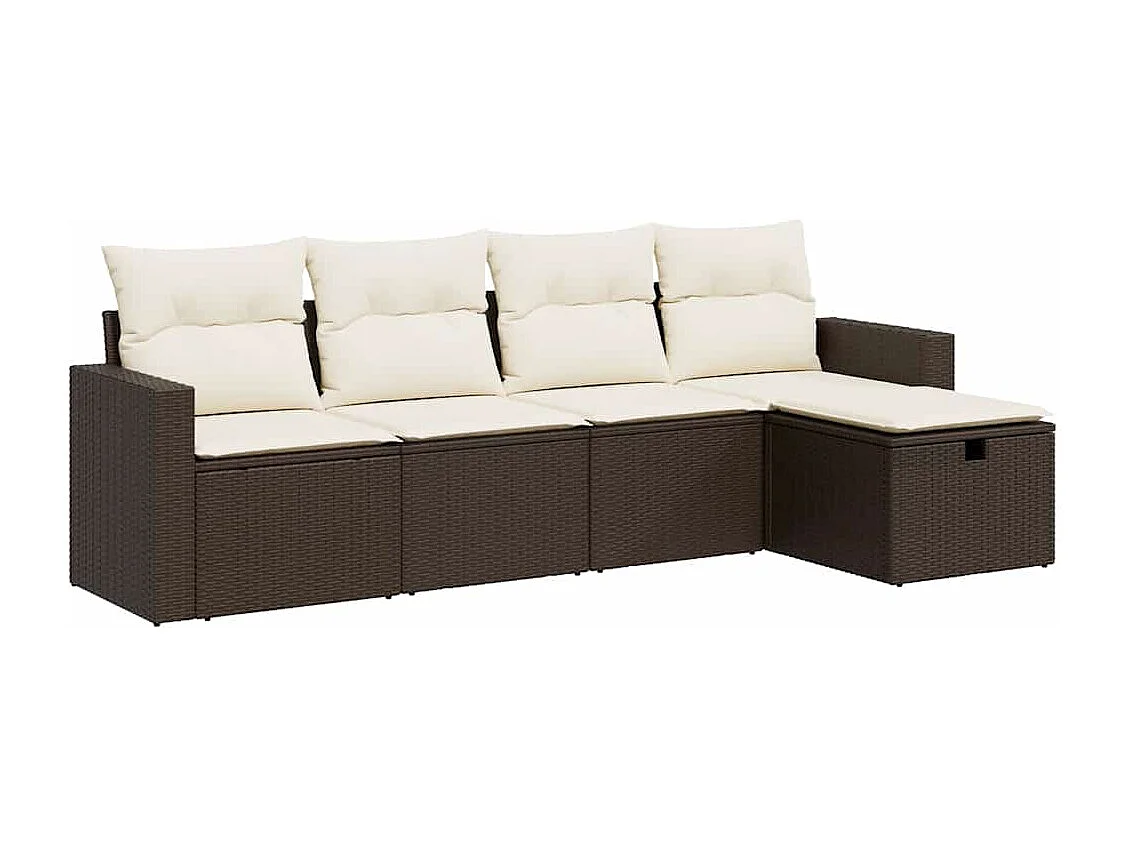 5-delige Loungeset met kussens poly rattan bruin