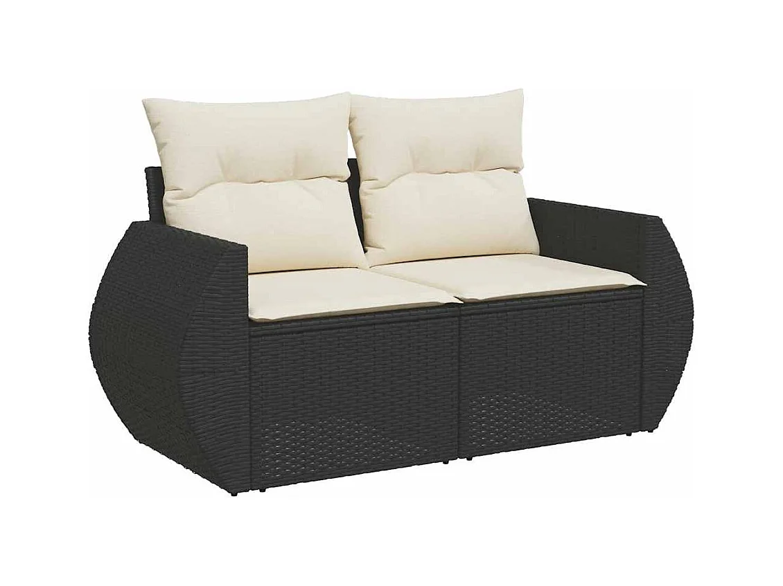 4-delige Loungeset met kussens poly rattan zwart