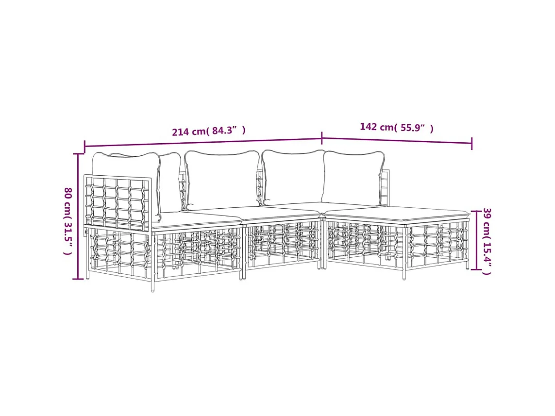 Salon de jardin 4 pcs avec coussins anthracite résine tressée