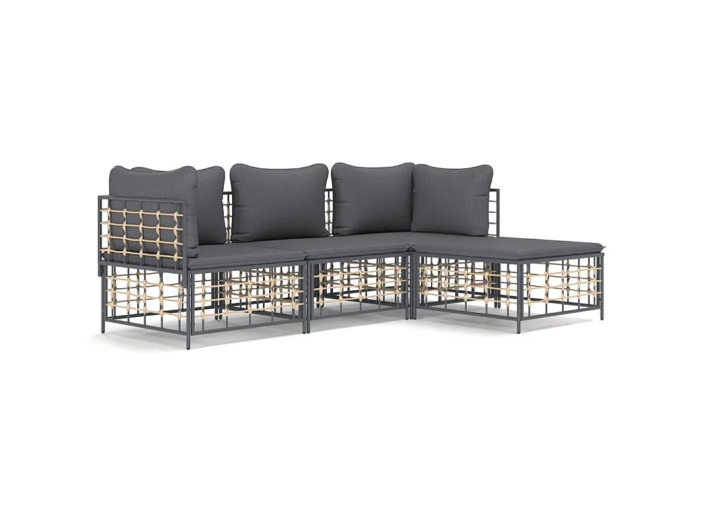 Set Divani da Giardino 4 pz con Cuscini Antracite in Polyrattan