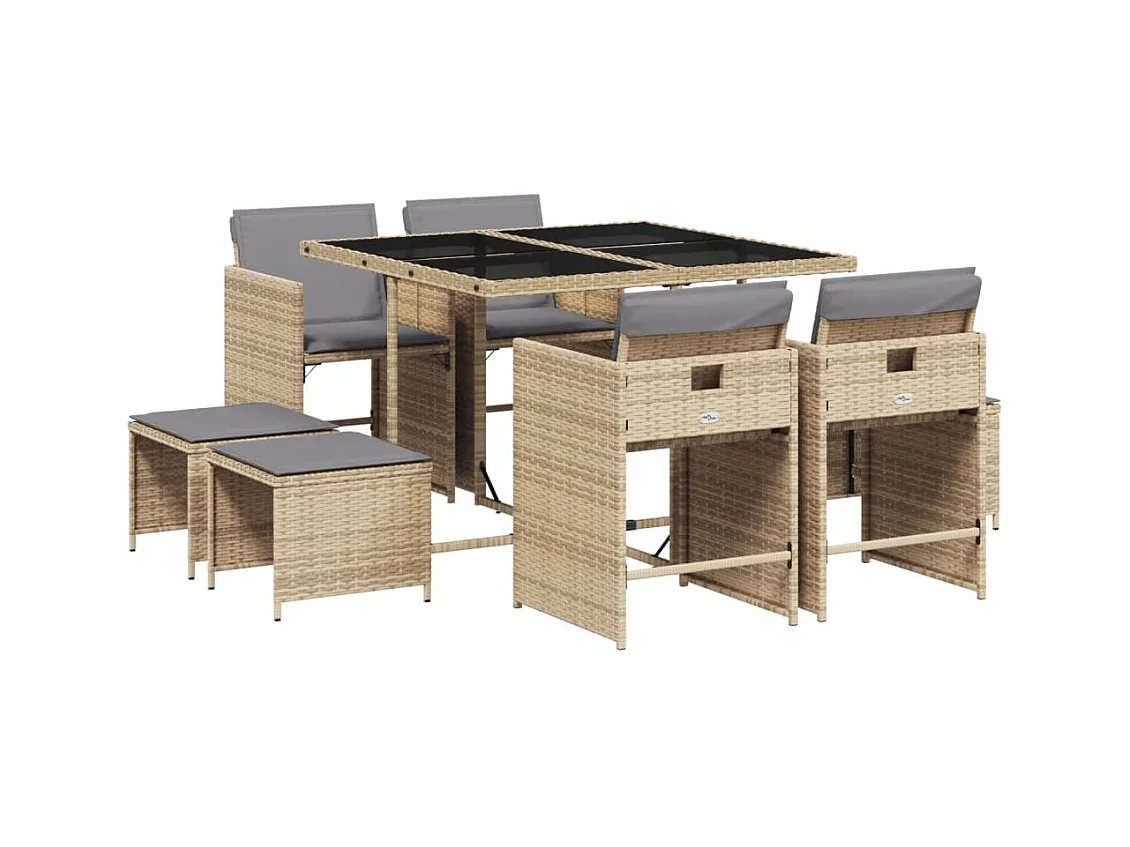 Ensemble à manger de jardin et coussins 9 pcs mélange beige