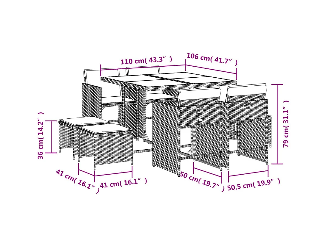 Ensemble à manger de jardin et coussins 9 pcs mélange beige