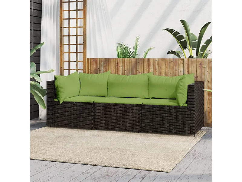 Salon de jardin 3 pcs avec coussins marron résine tressée