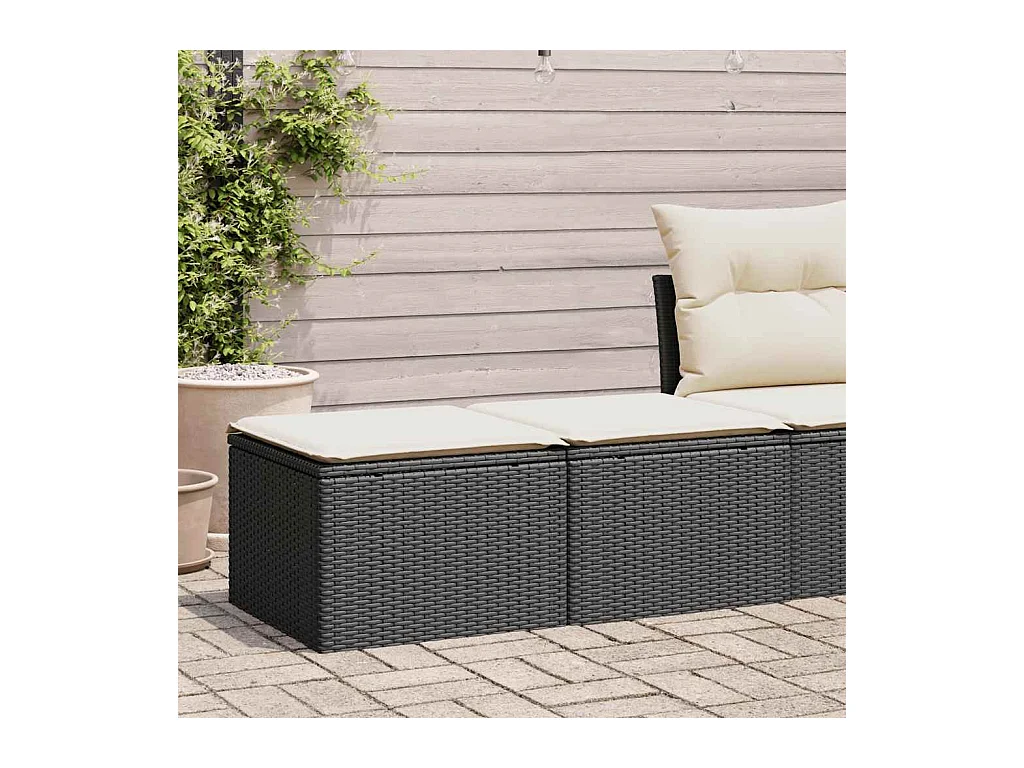 Salon de jardin avec coussins 2 pcs noir résine tressée acacia