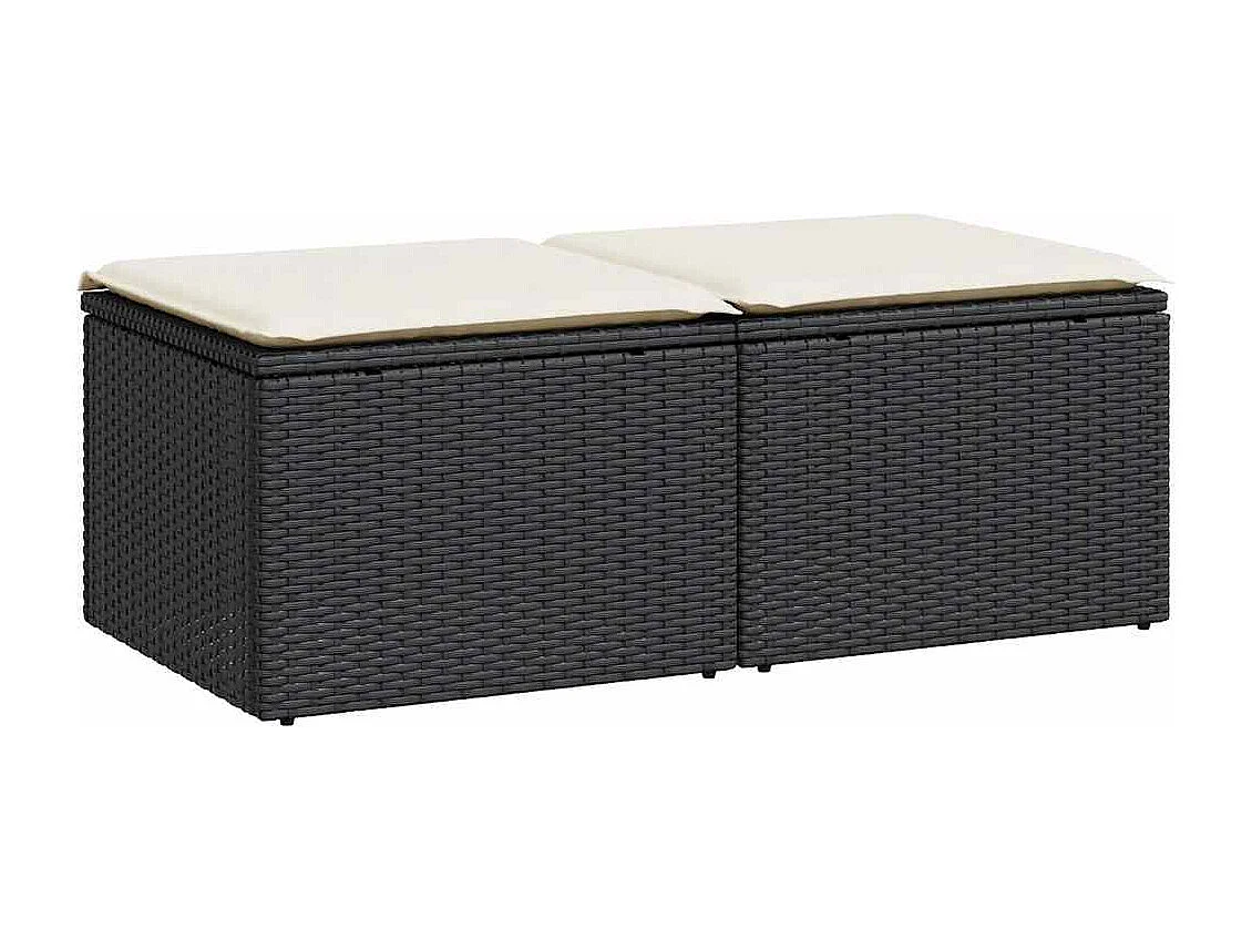 Salon de jardin avec coussins 2 pcs noir résine tressée acacia
