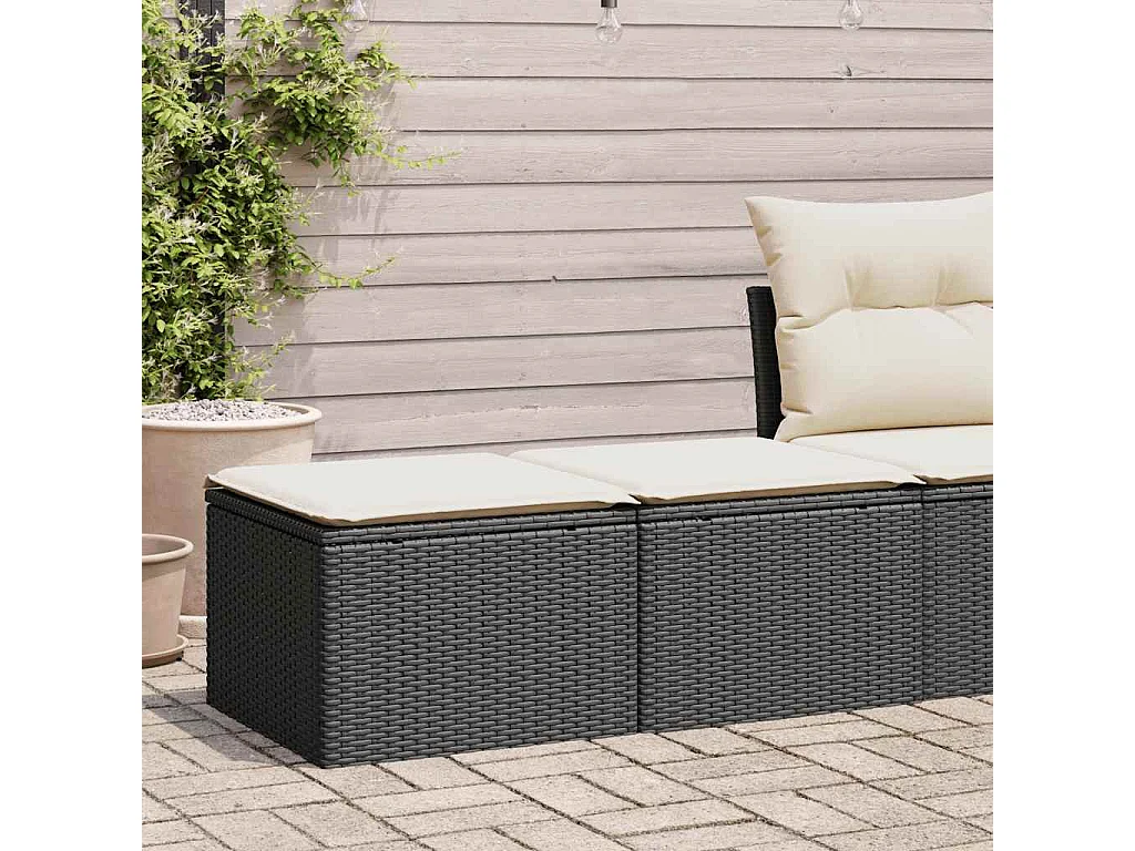 Salon de jardin avec coussins 2 pcs noir résine tressée acacia