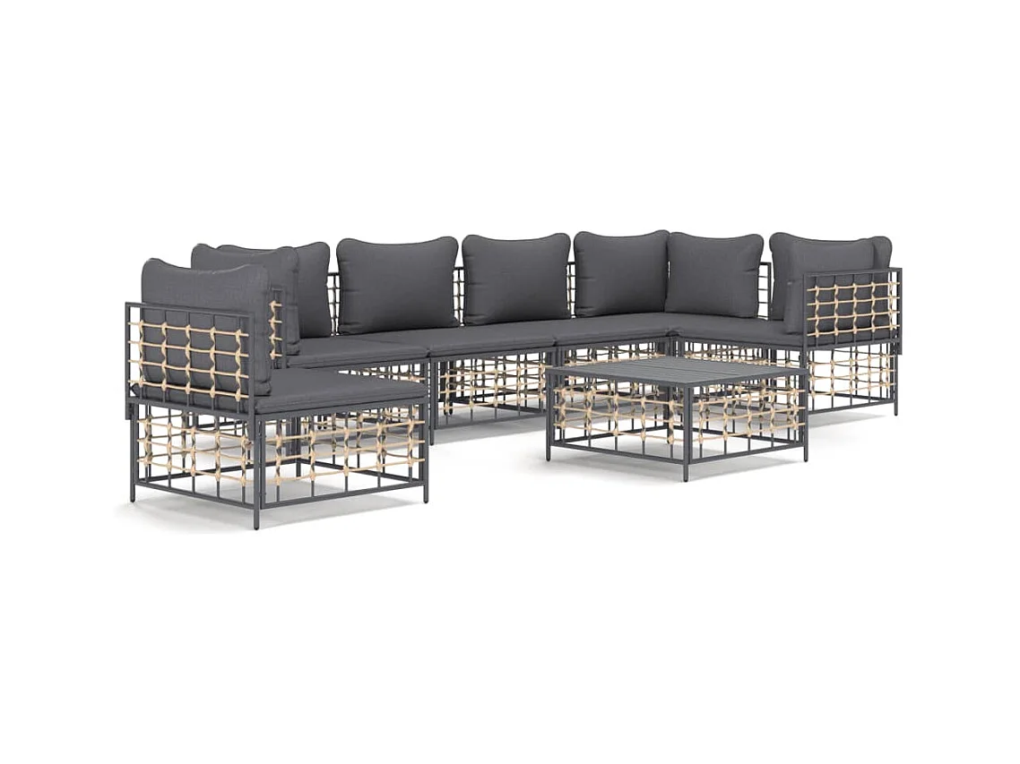 7-delige Loungeset met kussens poly rattan antracietkleurig