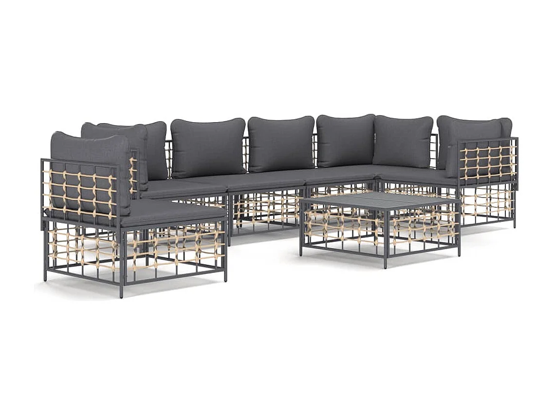 7-tlg. Garten-Lounge-Set mit Kissen Anthrazit Poly Rattan