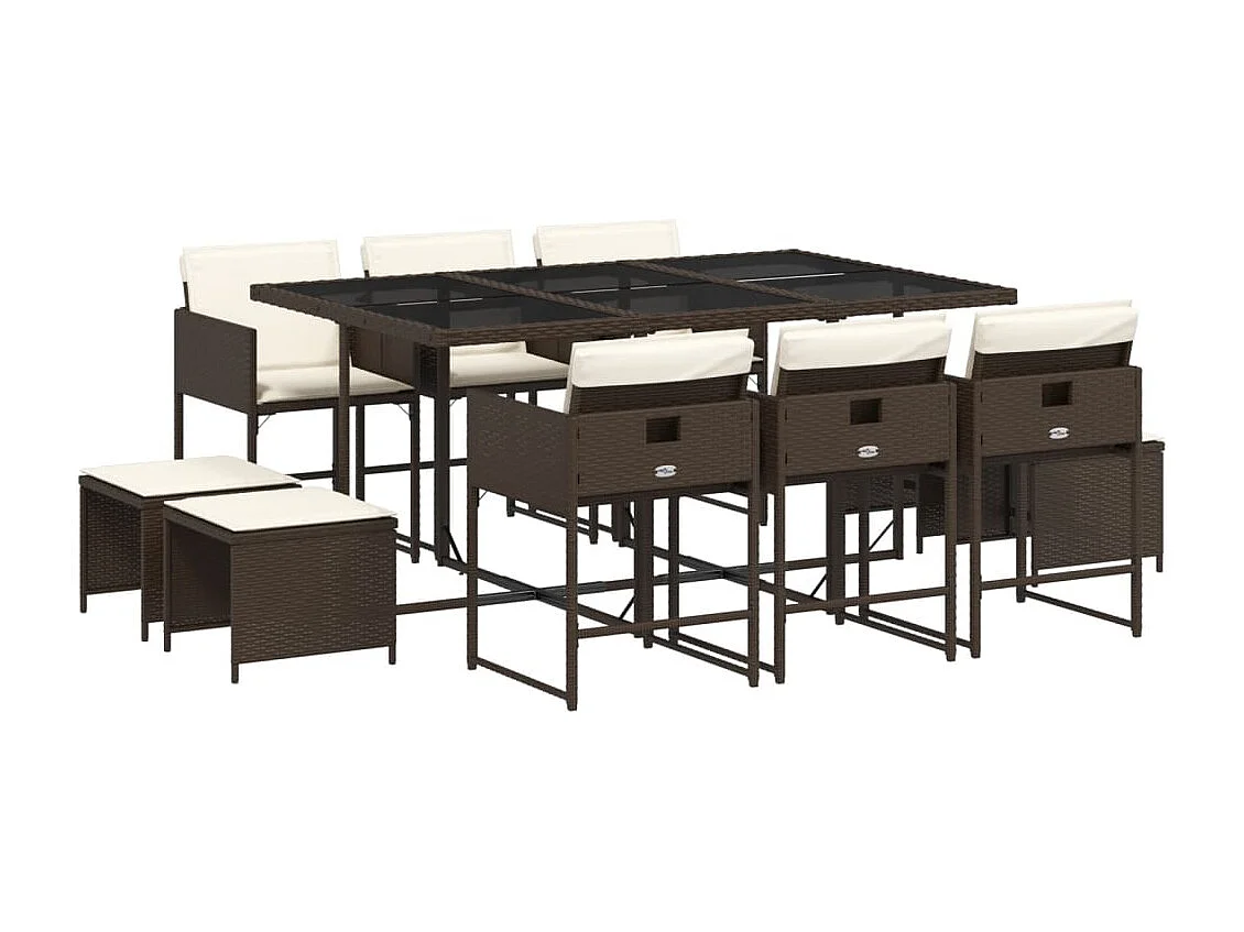 Ensemble à manger de jardin et coussins 11 pcs marron rotin