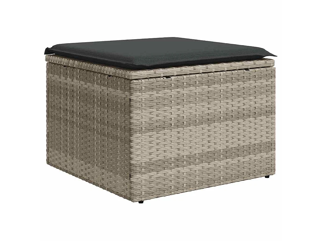4 pcs conj. sofás jardim c/ almofadões vime PE cinzento-claro