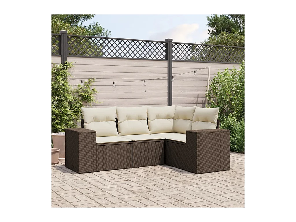 Salon de jardin 4 pcs avec coussins marron résine tressée