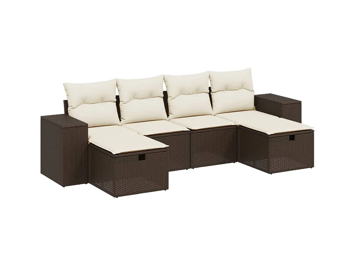 Salon de jardin avec coussins 6 pcs marron résine tressée