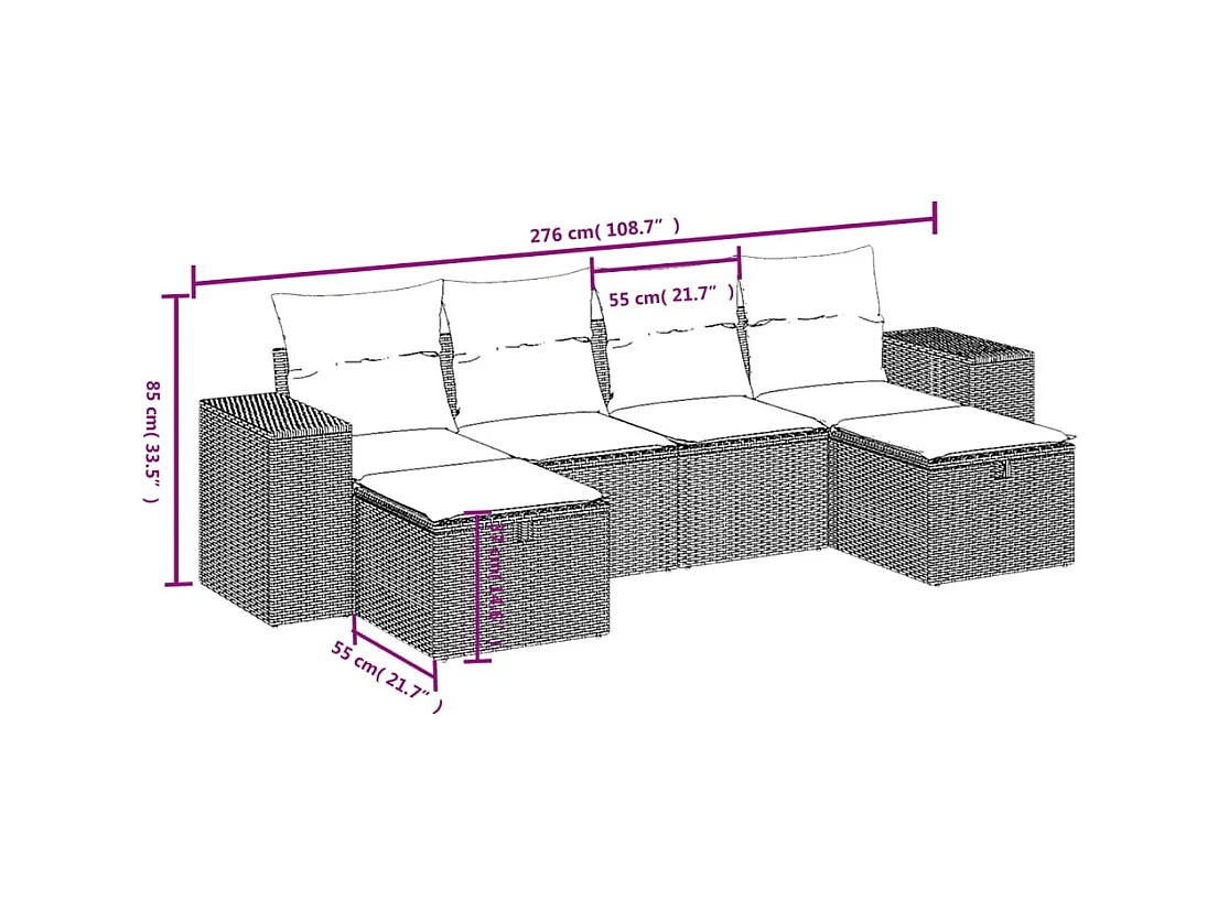 Salon de jardin avec coussins 6 pcs marron résine tressée