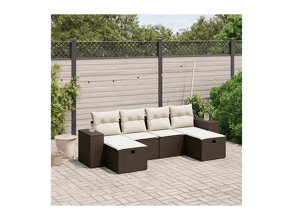 Set Divano da Giardino 6 pz con Cuscini Marrone in Polyrattan